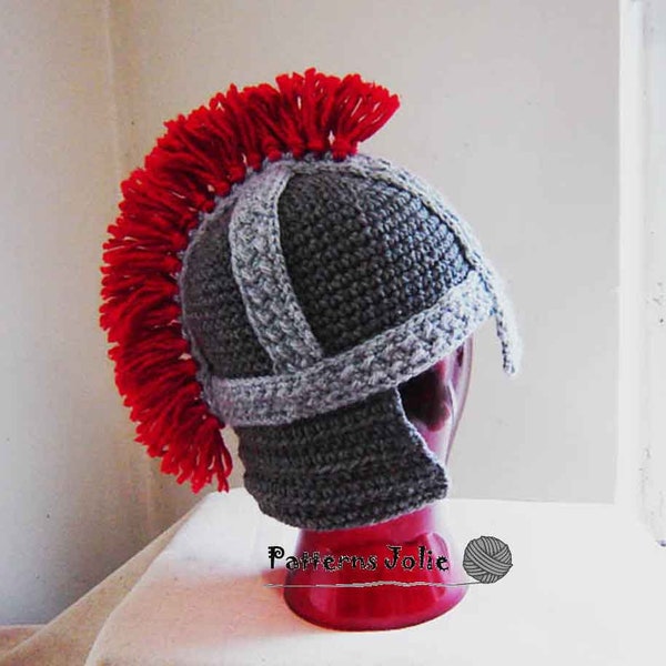 Greek Spartan Roman Soldier Helmet  Crochet Pattern 5 sizes Child-Adult;  a Free Pattern of Halloween Cat Hat Included