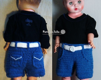 Baby Jeans Shorts/Diaper Cover, Easy Change with Buttons on Crotch - Crohet Pattern 4 sizes, New Born-24m