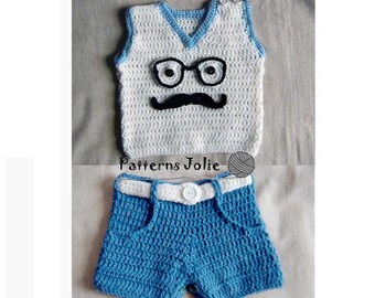 Chaleco y Shorts/Cubrepañal para Bebé, Fácil Cambio con Botones en la Entrepierna - Patrón Crohet 4 tallas, Recién Nacido-18M