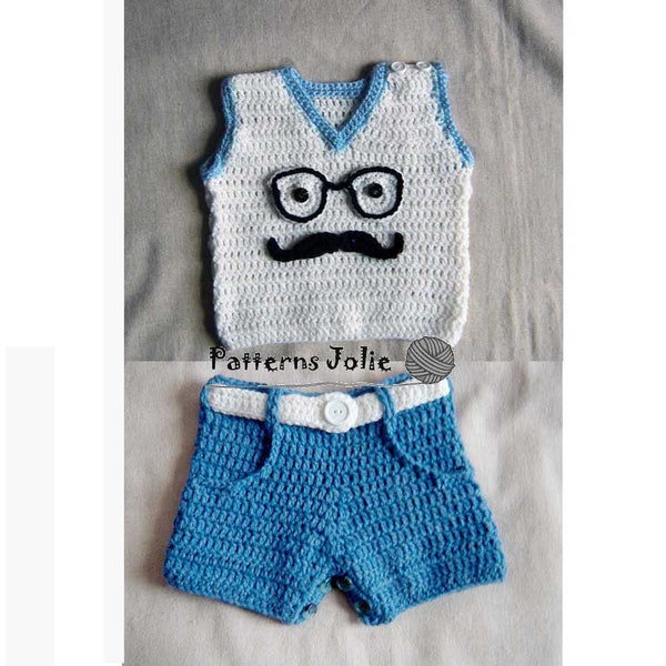 Baby Vest and Shorts/Diaper Cover, Easy Change with Buttons on Crotch - Crohet Pattern 4 sizes, New Born-18M