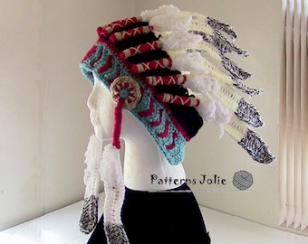 Indian Headdress Crochet Pattern 3 sizes Child-Sdult;  A Free Pattern of Halloween Cat Hat Included