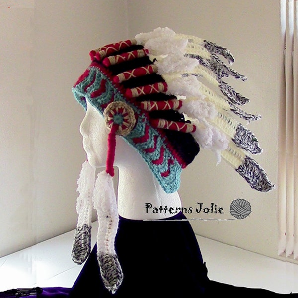 Indian Headdress Crochet Pattern 3 sizes Child-Sdult;  A Free Pattern of Halloween Cat Hat Included