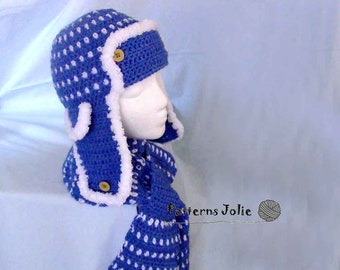 Patrón de gorro y bufanda de aviador a crochet (tallas de niño a adulto) (PDF)