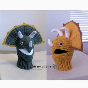 Triceratops Dinosauce Ski Hat, Crochet Pattern 3 tailles, Enfant-Adulte; Un modèle gratuit de chapeau de chat inclus