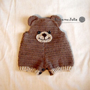Baby Teddy Bear Overall Shortall, Easy Change with Buttons on Crotch - Crohet Pattern, 4 sizes for Baby-Toddler, 0-24M