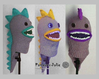 Dragon Dinosaur Ski Hat with Long Tail, Crochet Pattern 5 sizes, Child-Adult; A Free Pattern of Halloween Cat Hat Included