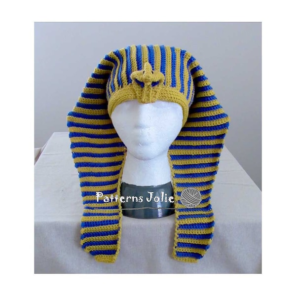 King Tut Headdress, crochet pattern 4 sizes, child-Adult; A Free Pattern of Halloween Cat Hat Included