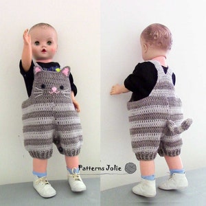 Mono Corto Gato, Fácil Cambio con Botones en la Entrepierna - Patrón Crohet, 3 tallas para Bebé-Niño, 0-24M