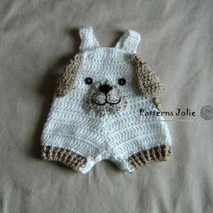 Mono para cachorro de bebé, cambio fácil con botones en la entrepierna - Patrón de ganchillo, 4 tallas para bebé-niño pequeño, 0-24 meses