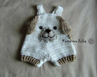 Baby Puppy Overall, Easy Change with Buttons on Crotch - Crochet Pattern, 4 sizes for Baby-Toddler, 0-24M