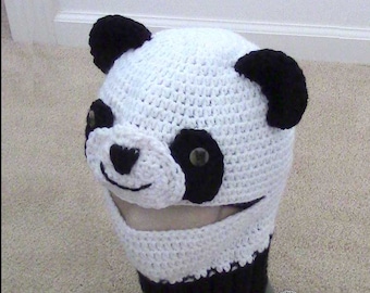 Gorro Pasamontañas Panda, Patrón de Ganchillo 4 tallas, Niño-Adulto; Se incluye un patrón gratuito de sombrero de gato.
