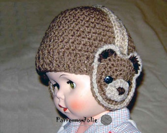 Patrón de gorro con orejeras de osito de crochet, 6 tallas (patrón PDF)