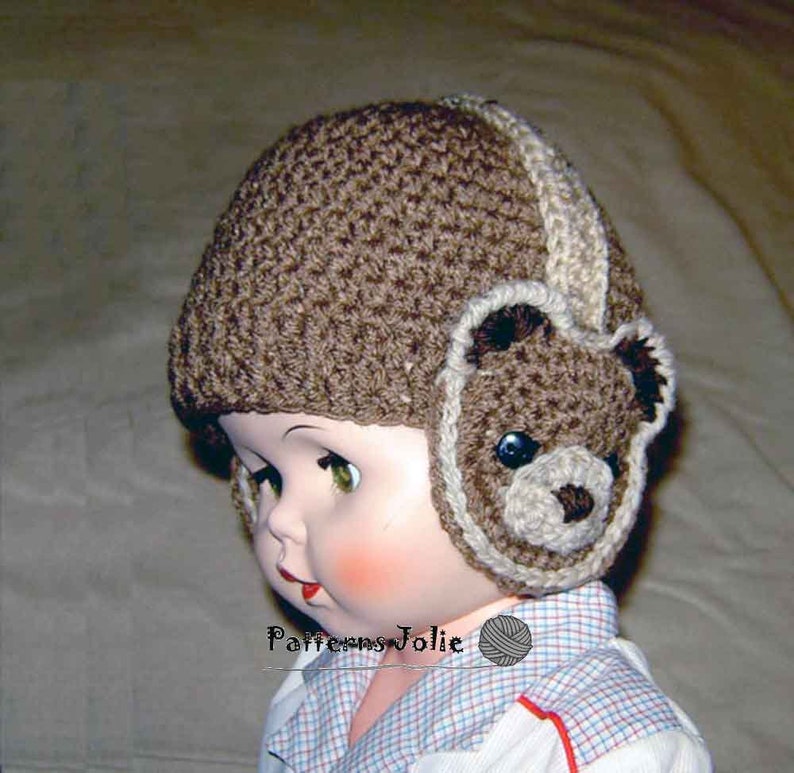 Baby Hat with Teddy Bear Earmuffs Crochet Pattern 6 sizes Baby-child; A Free Pattern of Halloween Cat Hat Included