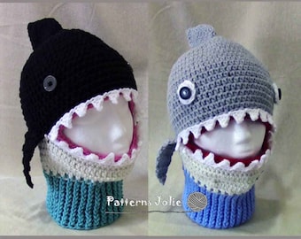 Gorro Máscara Orca Tiburón Orca, Patrón de Ganchillo 5 tallas, Niño-Adulto; Se incluye un patrón gratuito de sombrero de gato.
