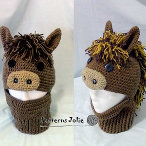 Pony Mask Ski Hat, Crochet Pattern 5 sizes, Child-Adult; A Free Pattern of Halloween Cat Hat Included