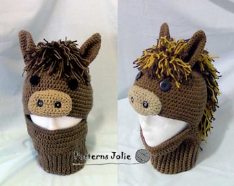 Gorro de Esquí Pony Mask, Patrón de Ganchillo 5 tallas, Niño-Adulto; Se incluye un patrón gratuito de sombrero de gato de Halloween