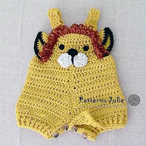 Mono Baby Lion, fácil cambio con botones en la entrepierna - Patrón Crohet, 4 tallas para bebé-niño pequeño, 0-24M
