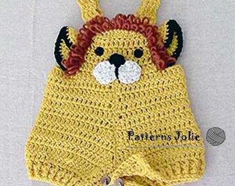 Baby Lion Overall, Easy Change with Buttons on Crotch - Crohet Pattern, 4 sizes for Baby-Toddler, 0-24M
