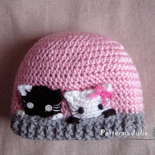 Gorro Kitty- Patrón de Ganchillo 4 tallas, Niño-Adulto; Se incluye un patrón gratuito de sombrero de gato de Halloween