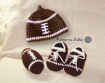 Baby Football Hat, Booties, Toy Football Set, Crohet Pattern