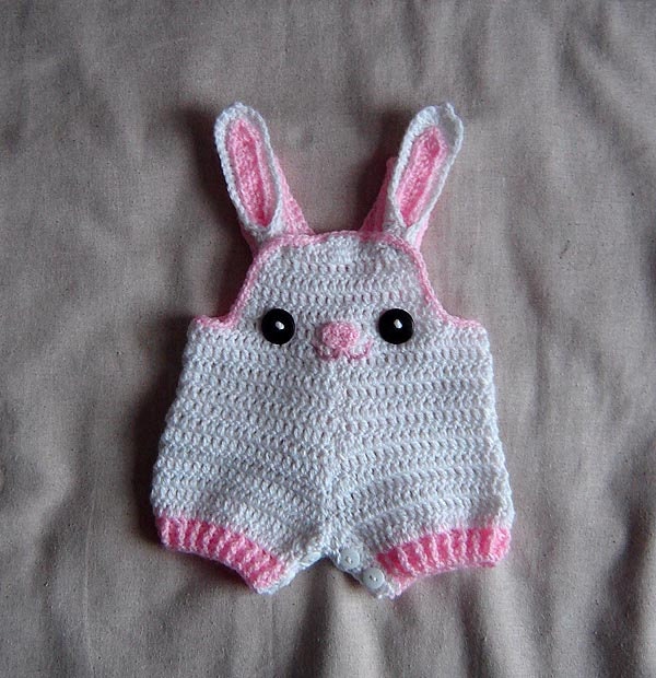 Baby Bunny Overall Romper, Easy Change with Buttons on Crotch - Crochet Pattern, 4 sizes Baby-Toddler, 0-18M
