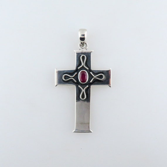 Sterling Silver Cross Pendant with Ruby | Etsy