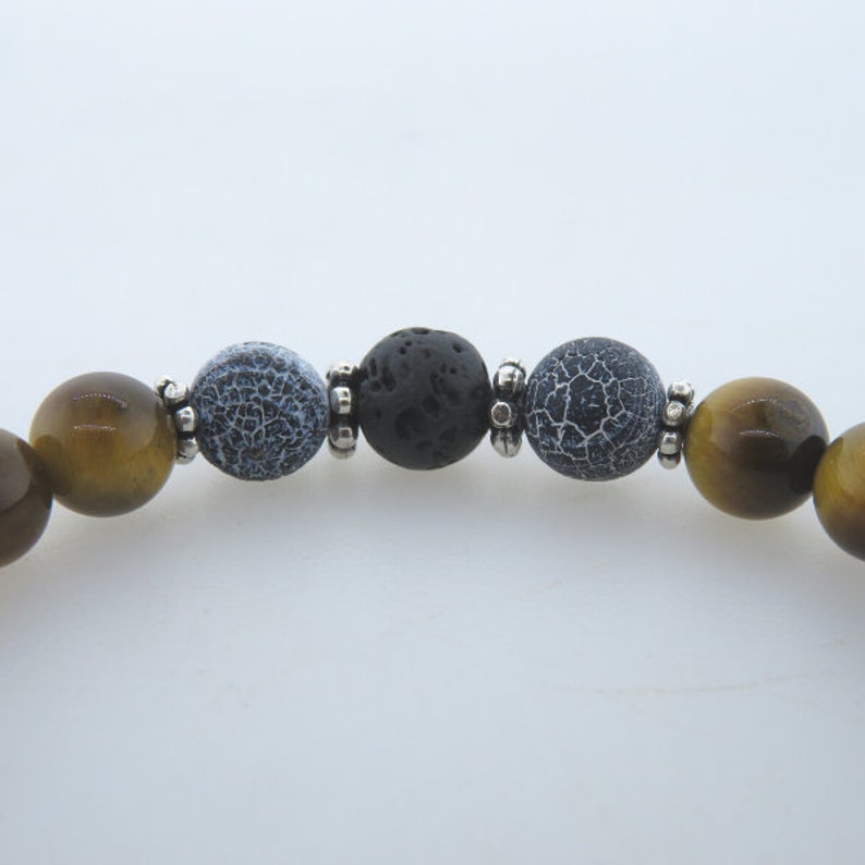 Tiger/'s Eye Bead Bracelet with Lava Agate and Silver
