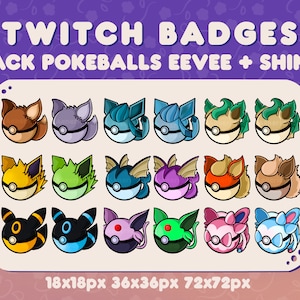 PACK POKEBOLAS Eevee + Insignias sub/bit Shiny Twitch / Emblemas sub/bits / Gráficos Twitch