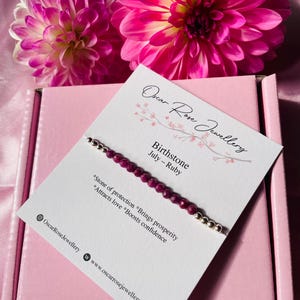 July Birthstone Bracelet | Ruby Bracelet Silver | Birthday Gift for Her | Dainty Gemstone Bracelet | Handmade Jewellery | Silver or Gold