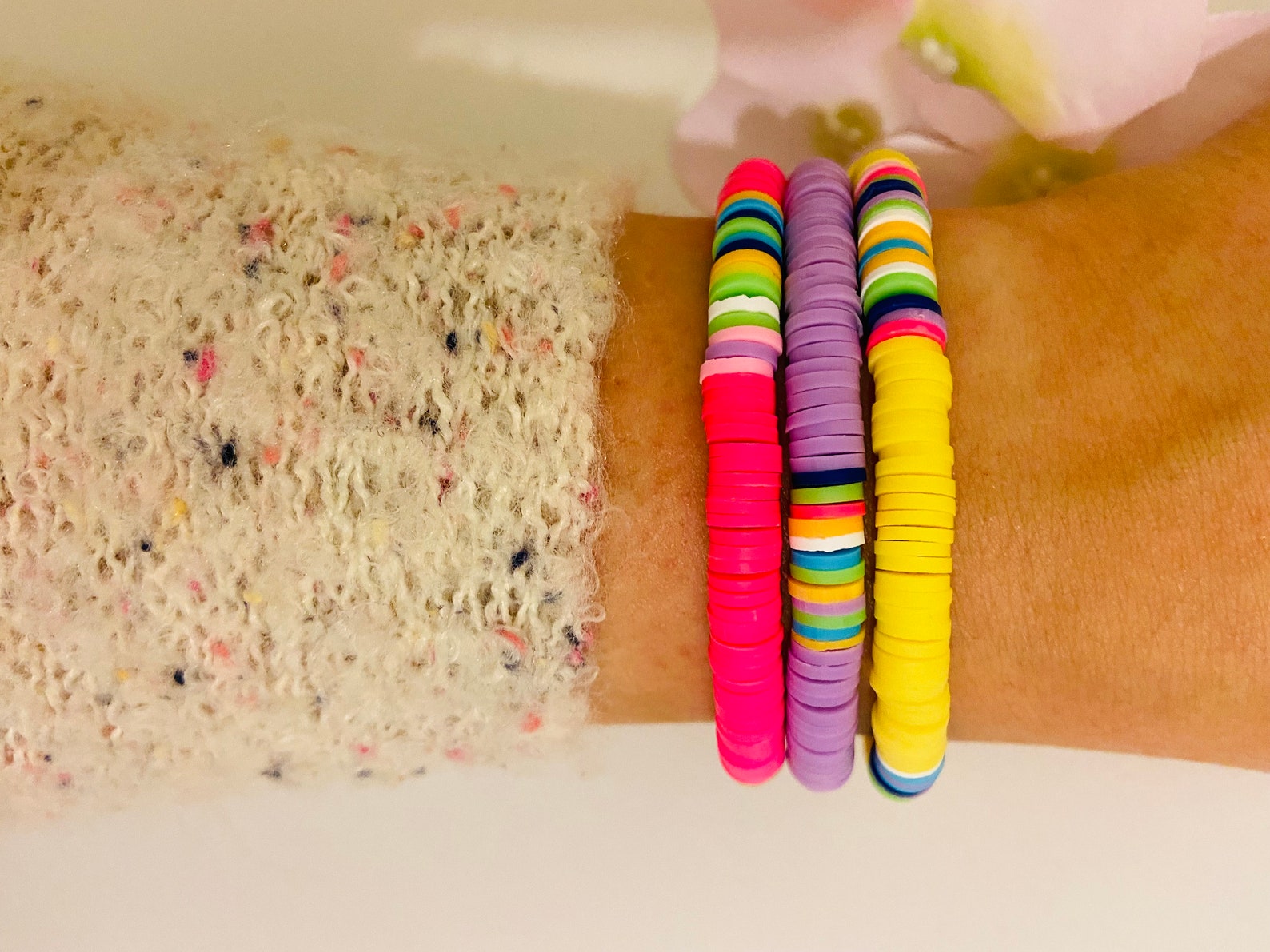 Heishi Flat Bead Bracelet Clay Bead Bracelet Colourful Etsy