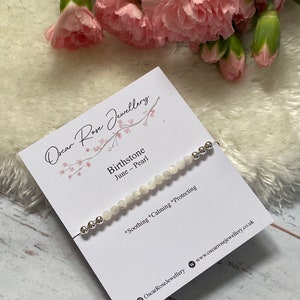June Birthstone Bracelet, Pearl Bracelet, Silver Birthstone Bracelet, Stacking Bracelet, Dainty Bracelet, Stretch Bracelet