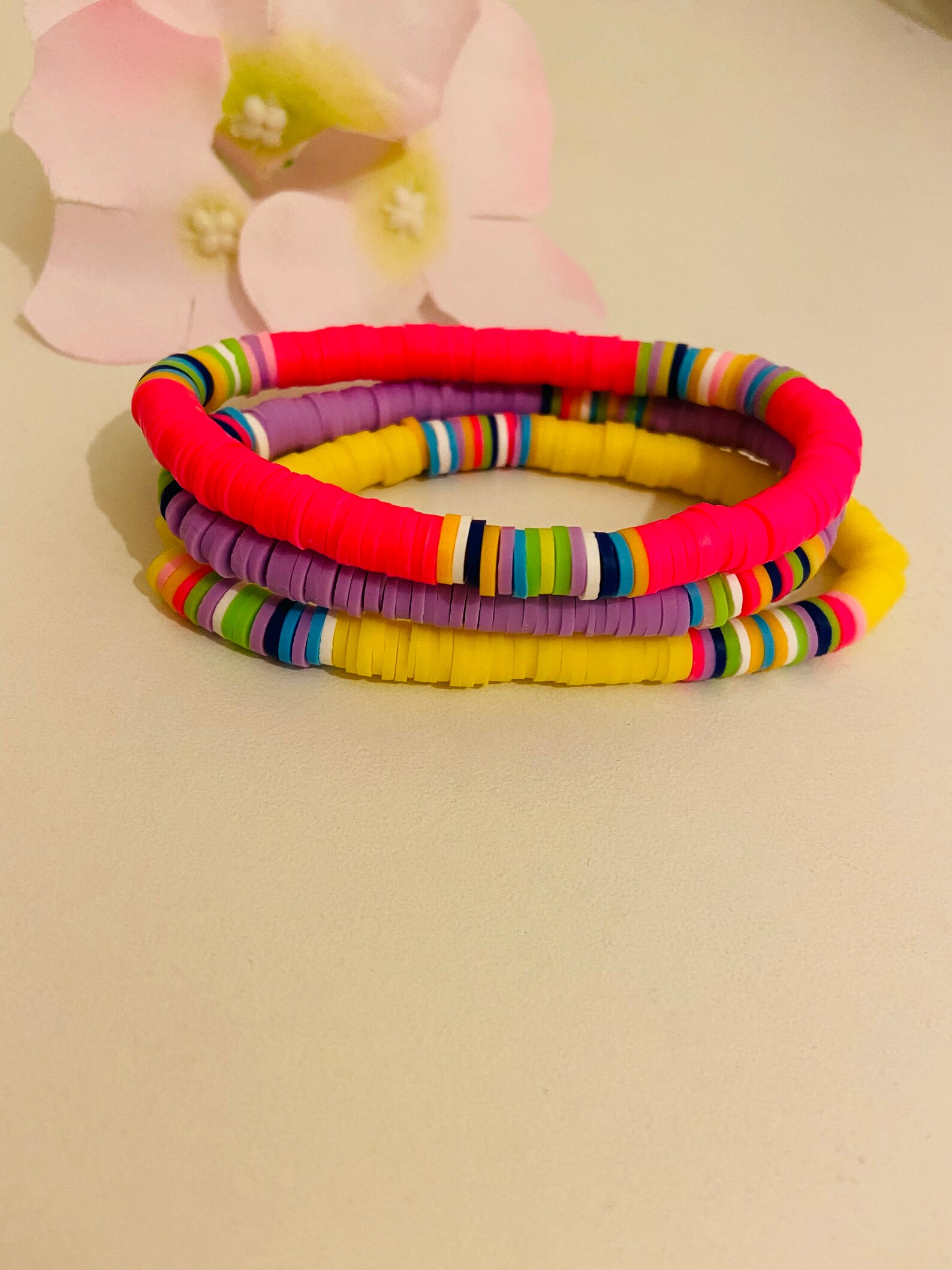Heishi Flat Bead Bracelet Clay Bead Bracelet Colourful Etsy