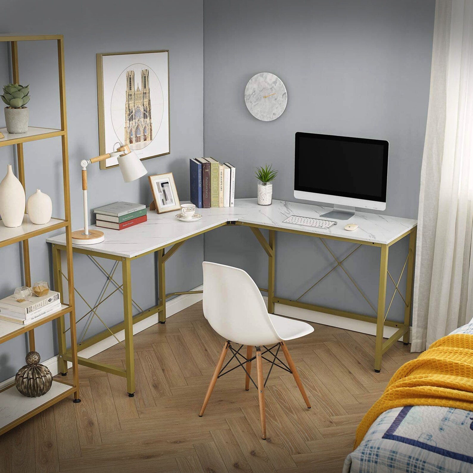 White Marble Modern Writing Desk White L Desk Large Desk | Etsy