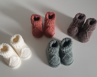 Chaussons en laine pour bébé, mérinos, fait main, France