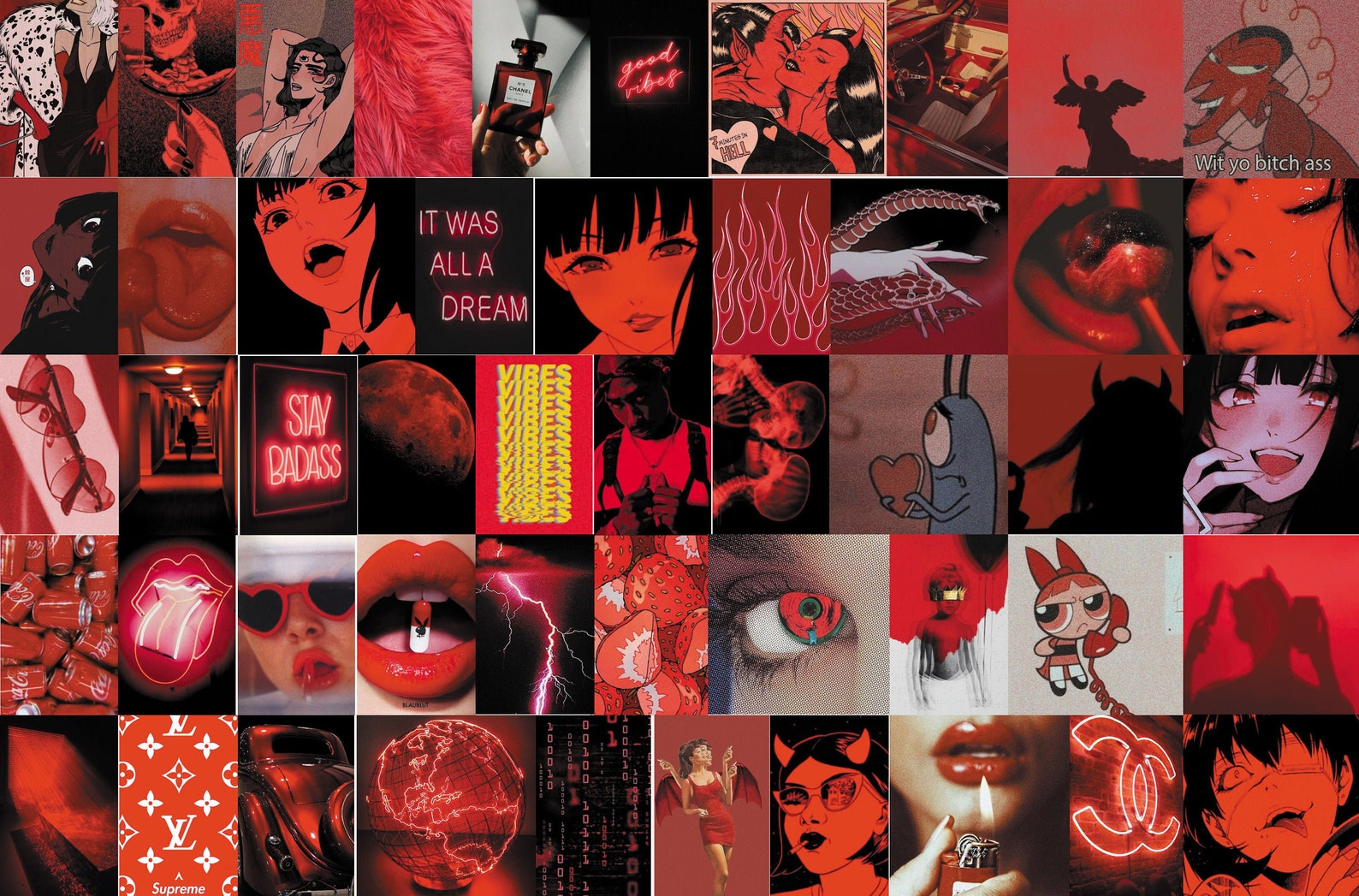 Red Wall Collage Kit Red Collage Kit Red Aesthetic Collage Etsy