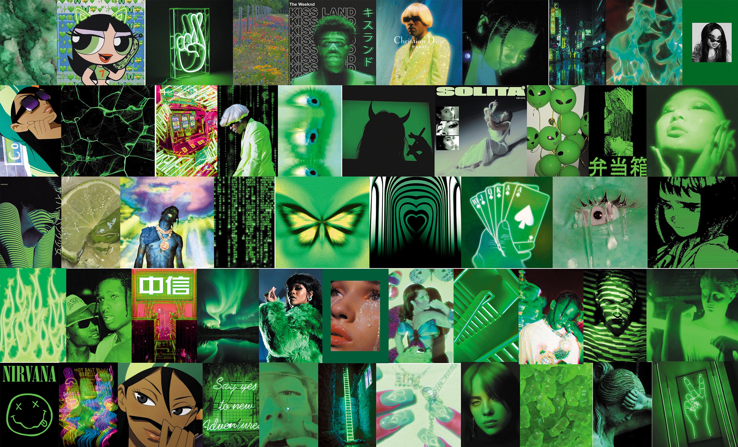 Green Wall Collage Kit Green Collage Kit Green Aesthetic Etsy