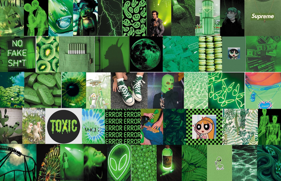 Green Wall Collage Kit Green Collage Kit Green Aesthetic | Etsy