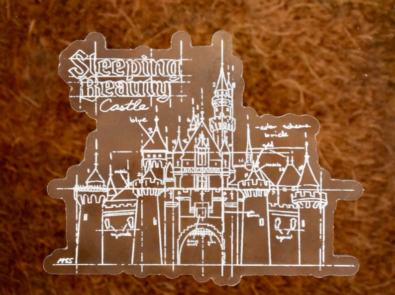 Clear Sticker Disney Sticker Disneyland Sticker Gift for her Hydroflask Sleeping Beauty Castle sticker Blueprint Gift for him