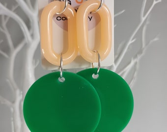 Green and peach statement earrings