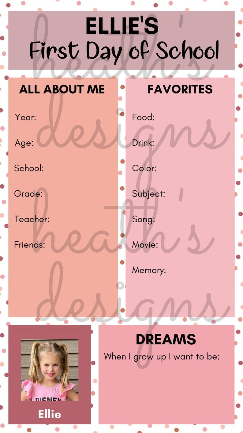 First Day of School Fillable Template Etsy