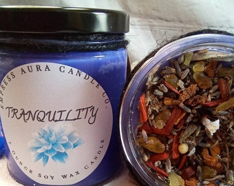 Tranquility Candle | Stress and Anxiety Candle | Restore Peaceful Vibes, Find Balance | Peaceful Home Spell Candle | Soy Herbal Candle |