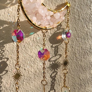 Suncatcher, Moon Suncatcher for Window Hanging, Hanging Crystal, Crystal Prism, Rainbow Maker, Gemstone Sun Catcher