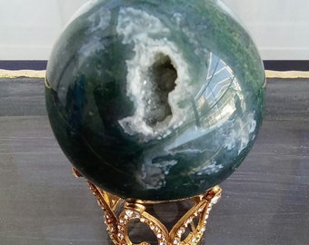 Moss Agate Sphere with Druzy | Druzy Crystal Sphere | Healing Crystals | Moss Agate with Druzy |Gifts For Crystal Lovers