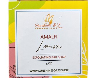 Amalfi Lemon Hand & Body Soap Bar Natural oils extra virgin olive rice bran sustainable palm coconut castor beeswax poppy seeds