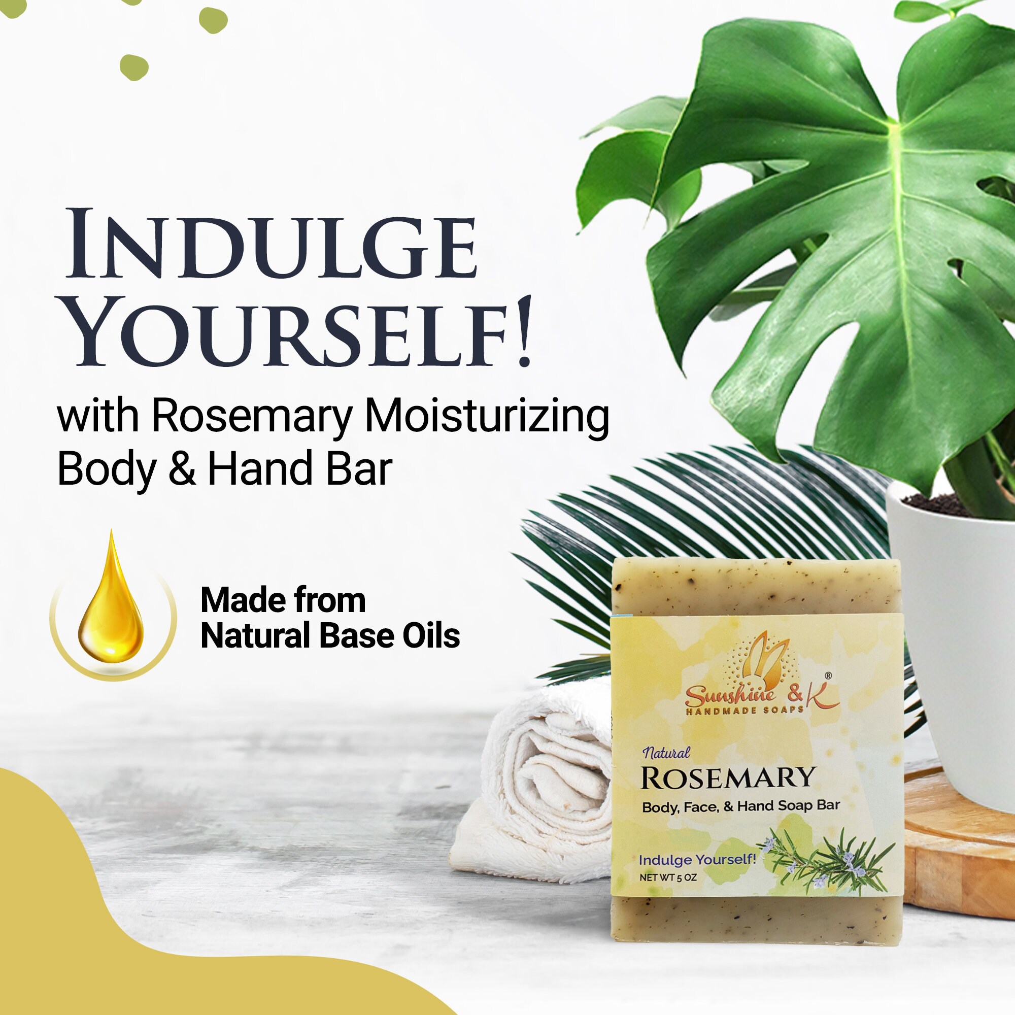 Rosemary Body & Face Soap Bar, Handmade Bath Soap, Moisturizing Bar