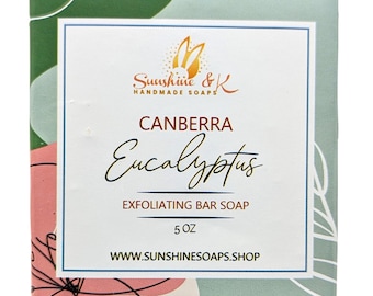 Canberra Eucalyptus Hand & Body Soap Bar Natural oils extra virgin olive rice bran sustainable palm coconut castor beeswax poppy seeds