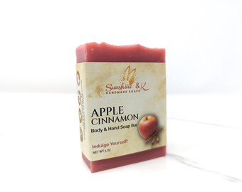 Apple Cinnamon Hand & Body Soap Bar Natural oils extra virgin olive rice bran sustainable palm coconut castor beeswax