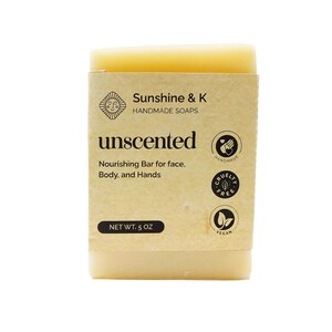 Unscented Soap Bar - Body & Face Soap Bar, Long Lasting, Non Drying Handmade Bath Soap, Natural Soap Bar with Castor Oil, 5 OZ