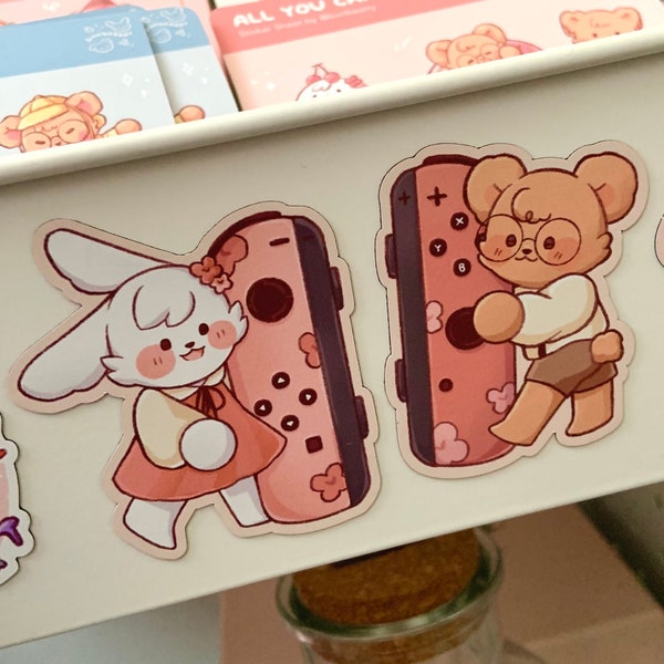 Flexible Magnet | Switch Controller Cute Kawaii Bunny and Bear for Notes, Decorating Lockers, Kitchen Fridge, Whiteboard, & Metal Surfaces