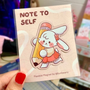 Pencil Bunny Magnet | Strong Flexible, Cute Kawaii Stationery Rabbit Art, for Notes, Lockers, Kitchen Fridge, Whiteboard, & Metal Surfaces.